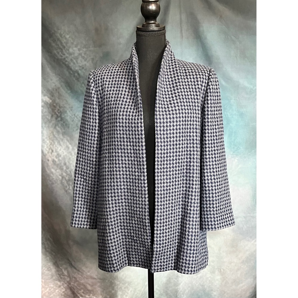 Houndstooth Blazer Jacket Womens Open Front 3/4 Sleeve Career Classic